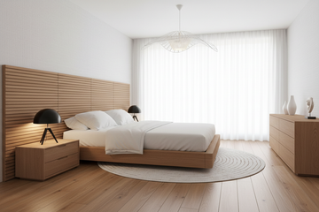 Quarto moderna com marrom claro e branco como cores principais