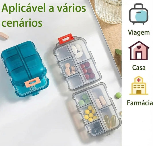 Organizador de Remédios Portátil 10 Divisórias para Viagem.