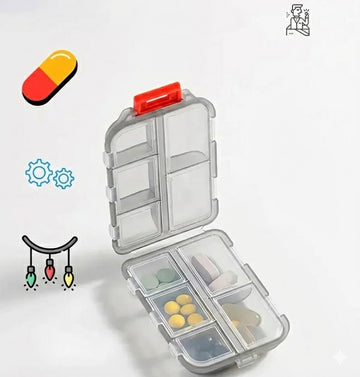 Organizador de Remédios Portátil 10 Divisórias para Viagem.